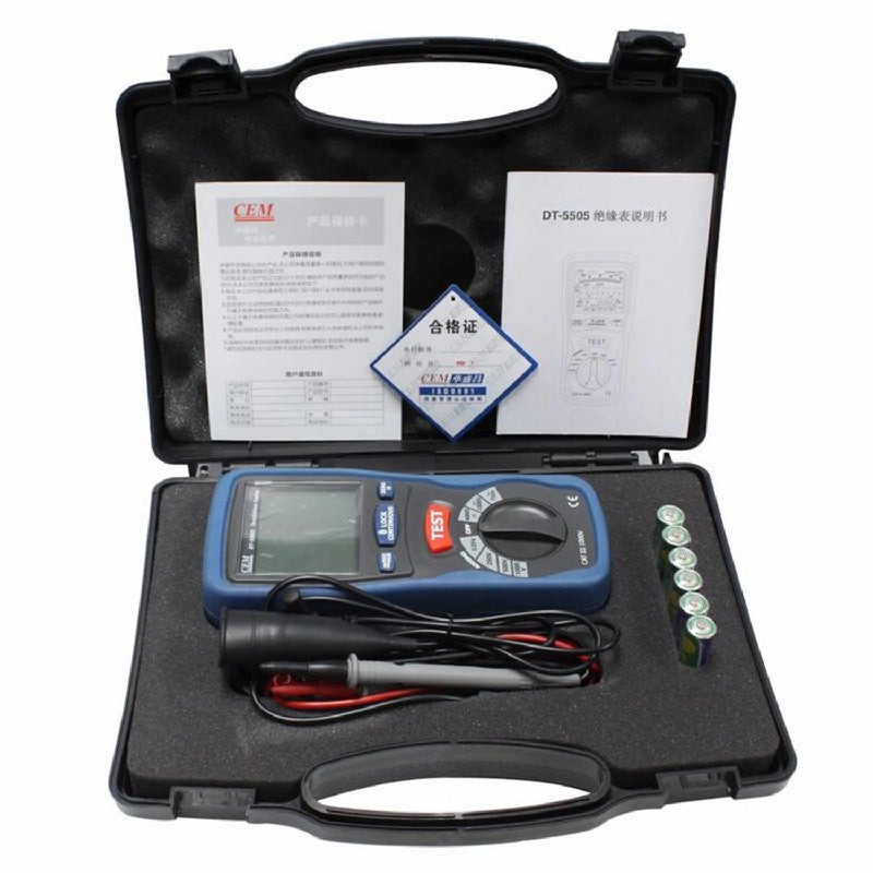 CEM DT-5505 Digital Insulation Meter Megger Resistance Tester Measurement Of Electrical Equipmentand Insulating Materials CEM DT-5505 Digital Insulation Meter Megger Resistance Tester Measurement Of Electrical Equipmentand Insulating Materials